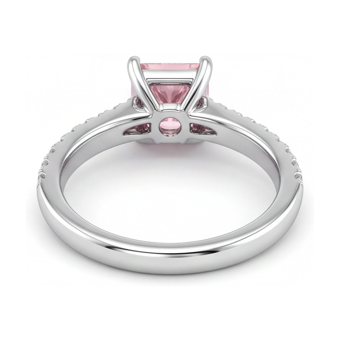 Anello Solitario Pavé con Diamante Rosa da Laboratorio Taglio Principessa da 3,5 Carati in Oro Bianco 14K