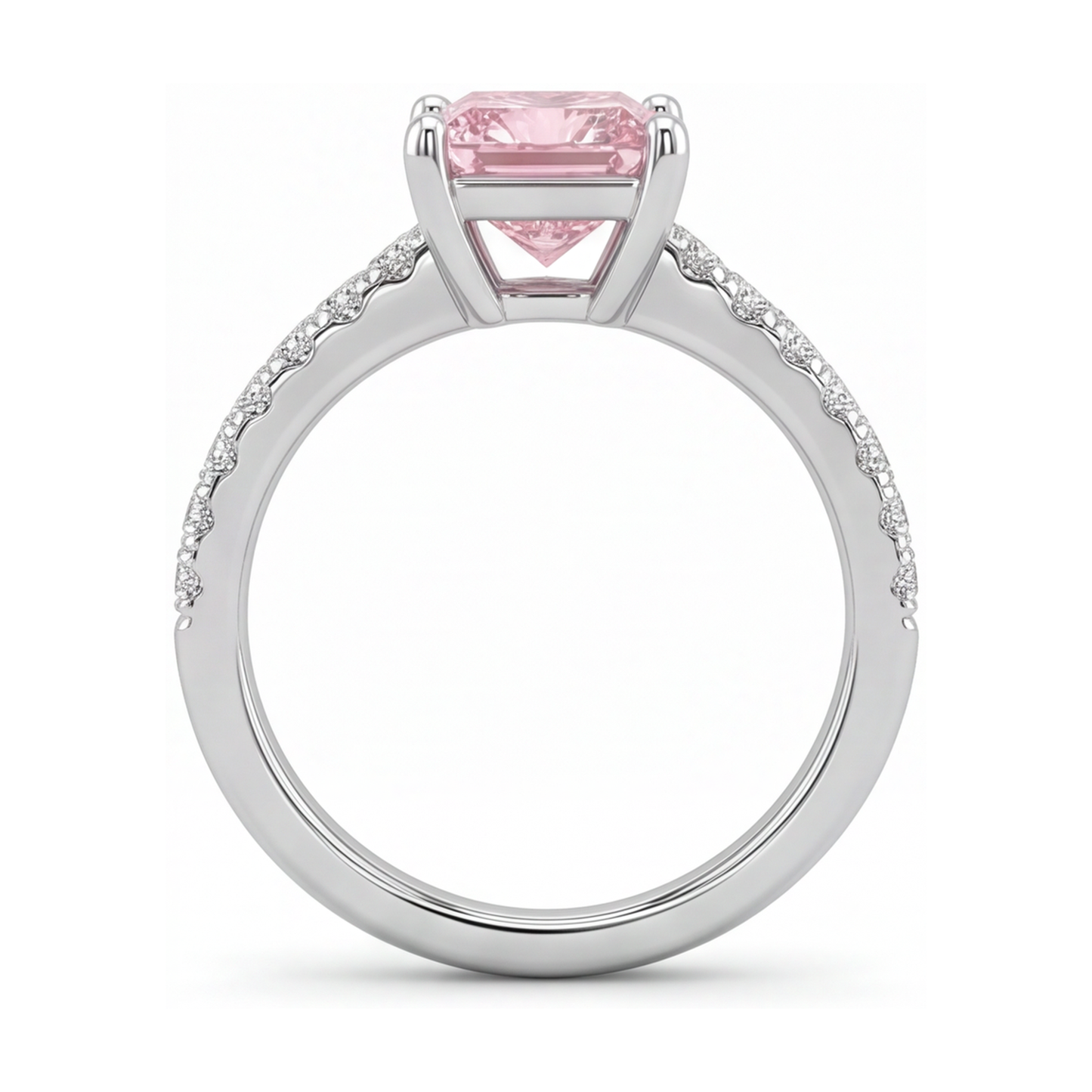 Anello Solitario Pavé con Diamante Rosa da Laboratorio Taglio Principessa da 3,5 Carati in Oro Bianco 14K