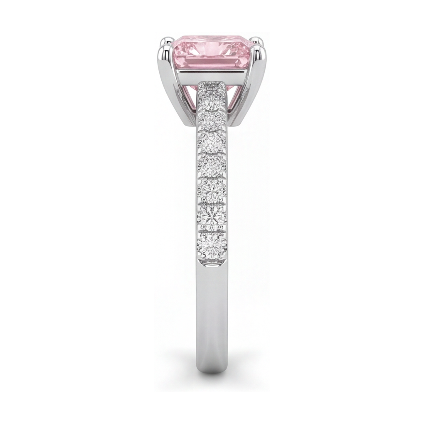 Anello Solitario Pavé con Diamante Rosa da Laboratorio Taglio Principessa da 3,5 Carati in Oro Bianco 14K