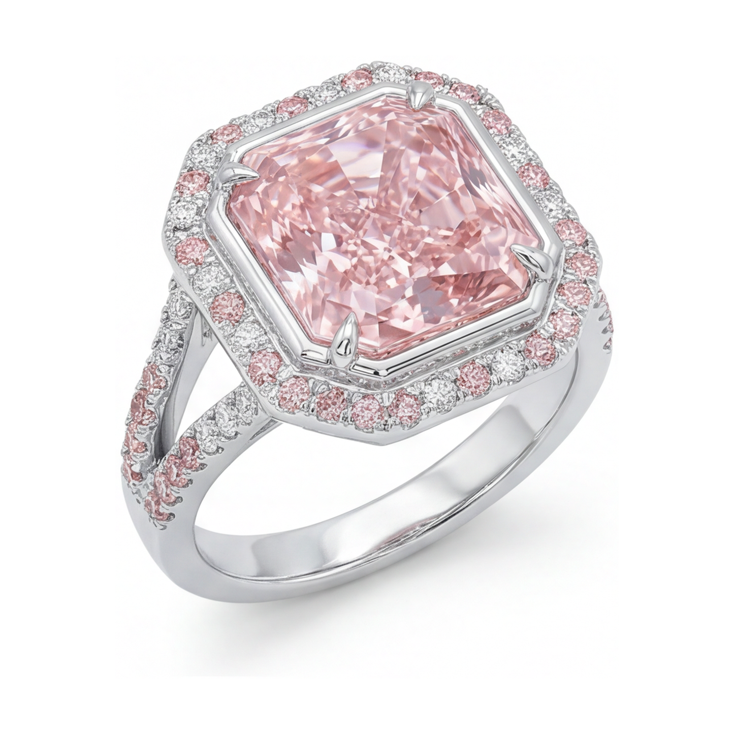 Anello con diamante rosa da 4,6 carati taglio radiant