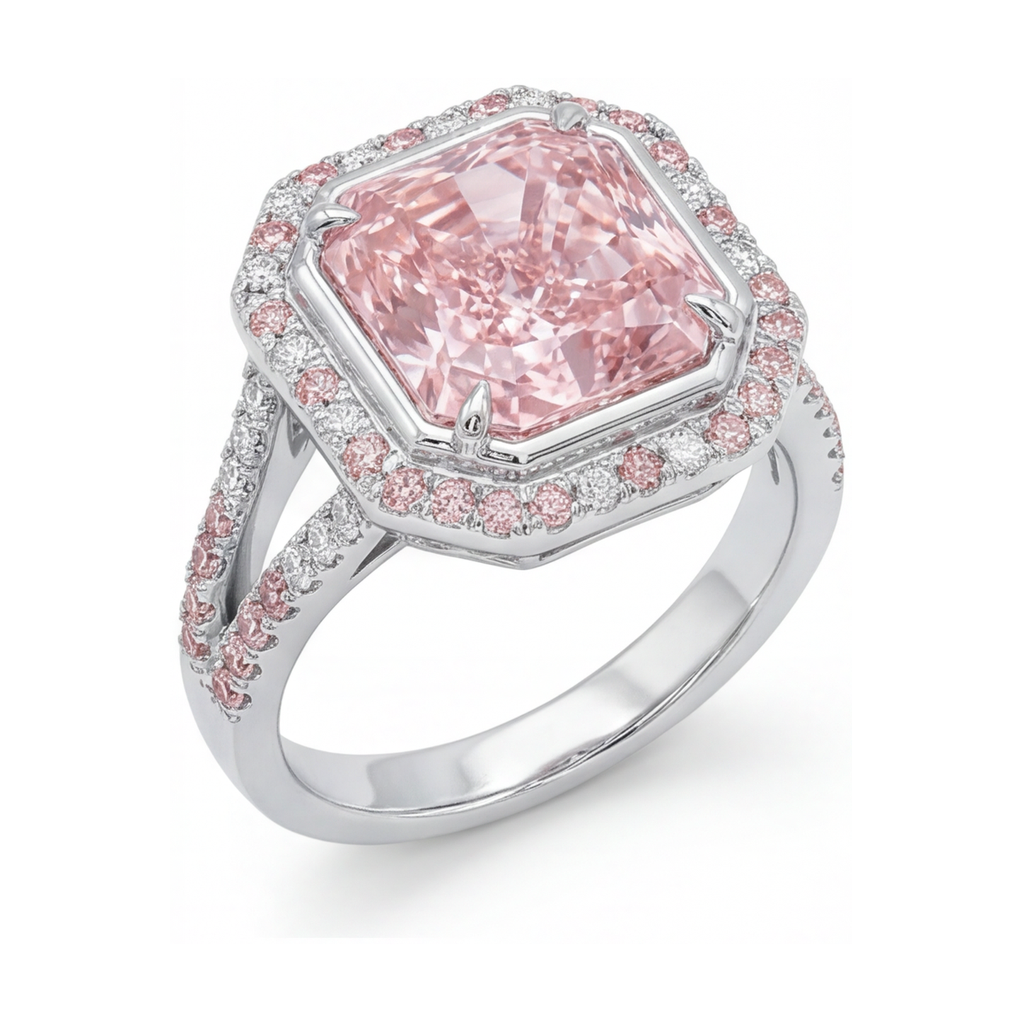 Anello con diamante rosa da 4,6 carati taglio radiant