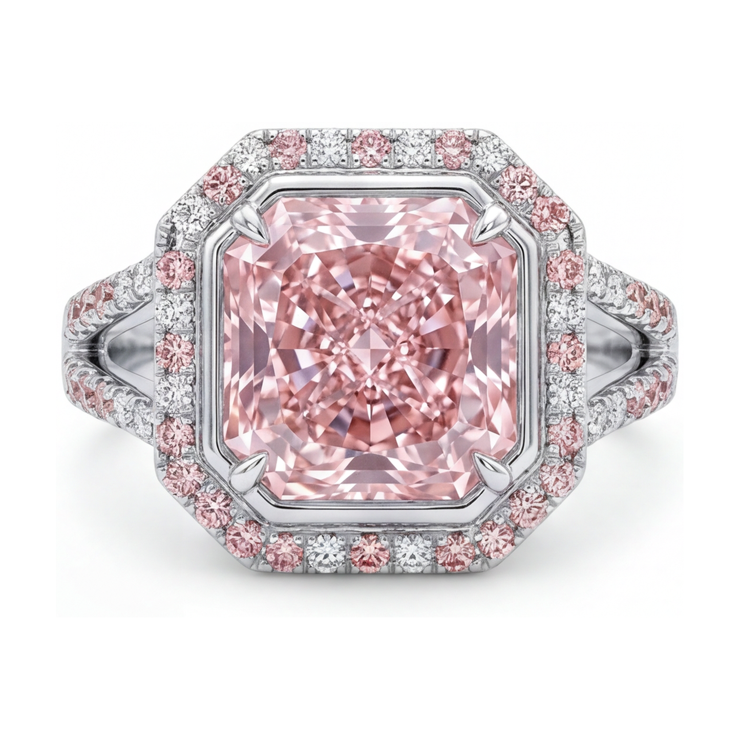 Anello con diamante rosa da 4,6 carati taglio radiant