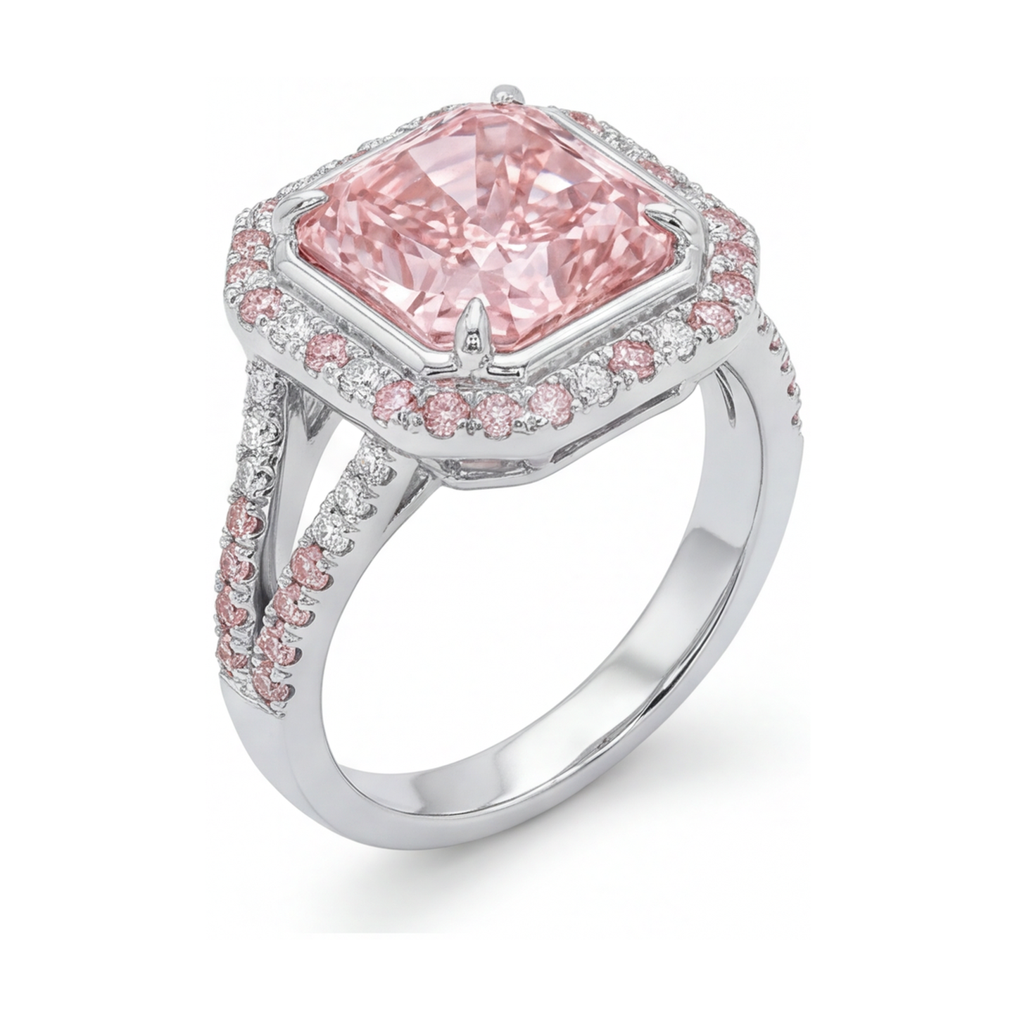 Anello con diamante rosa da 4,6 carati taglio radiant