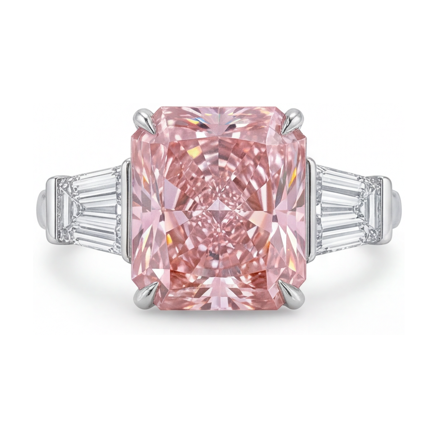 Anello con diamante rosa taglio radiant da 4,7 carati