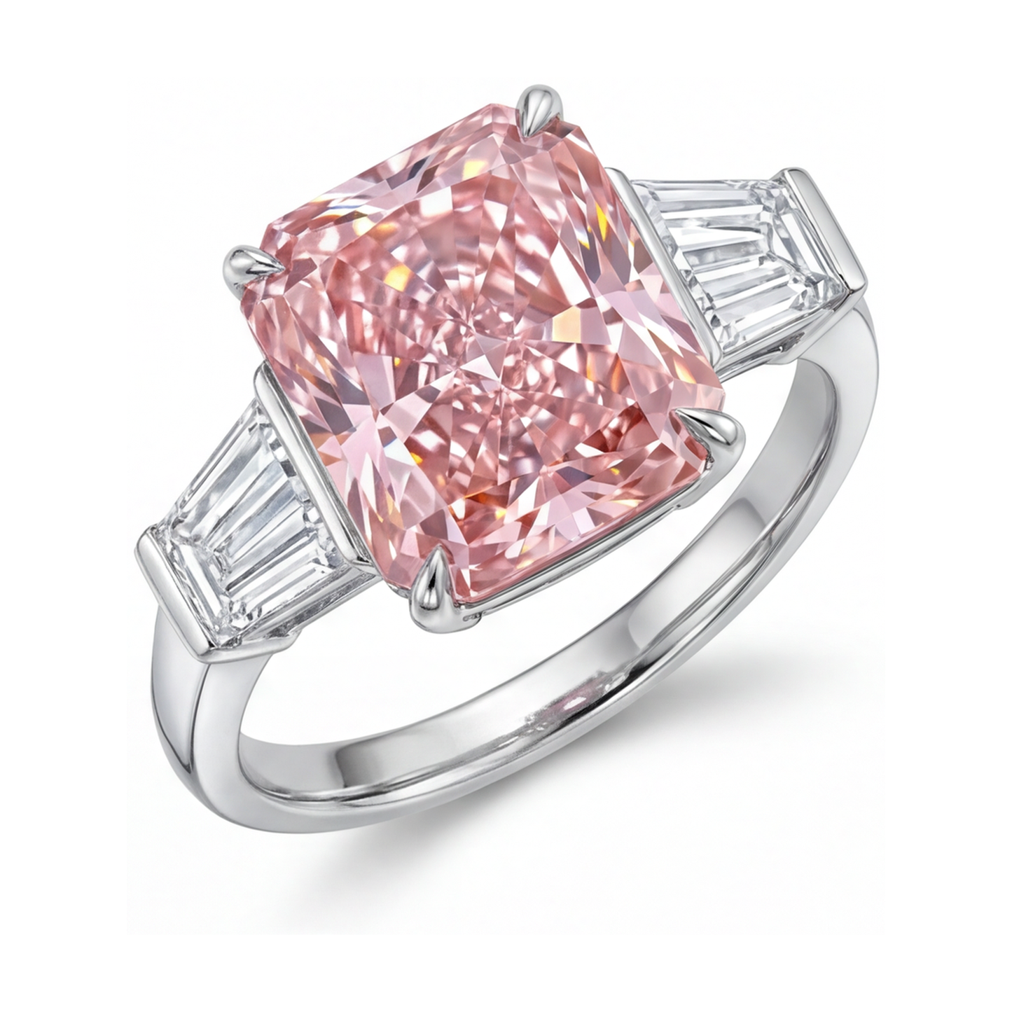 Anello con diamante rosa taglio radiant da 4,7 carati