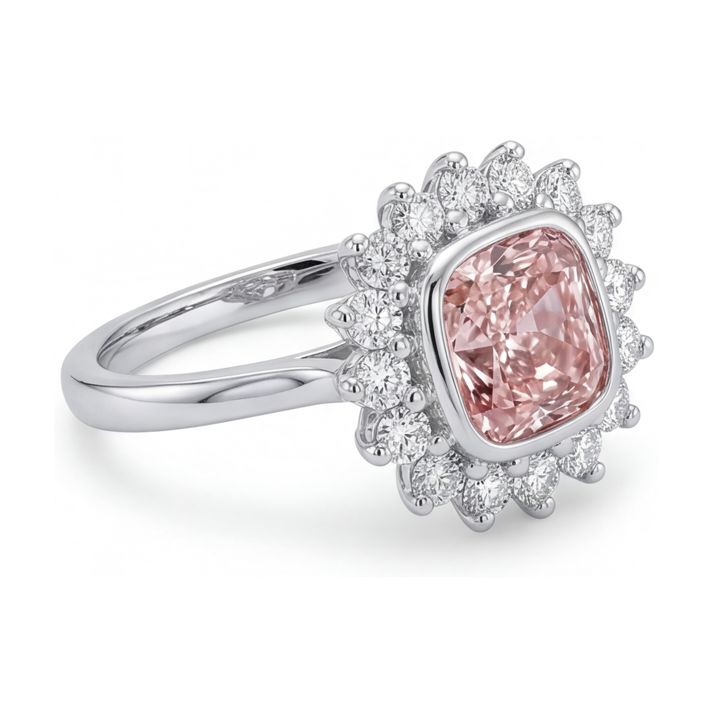Anello con diamante rosa taglio a cuscino da 4 carati