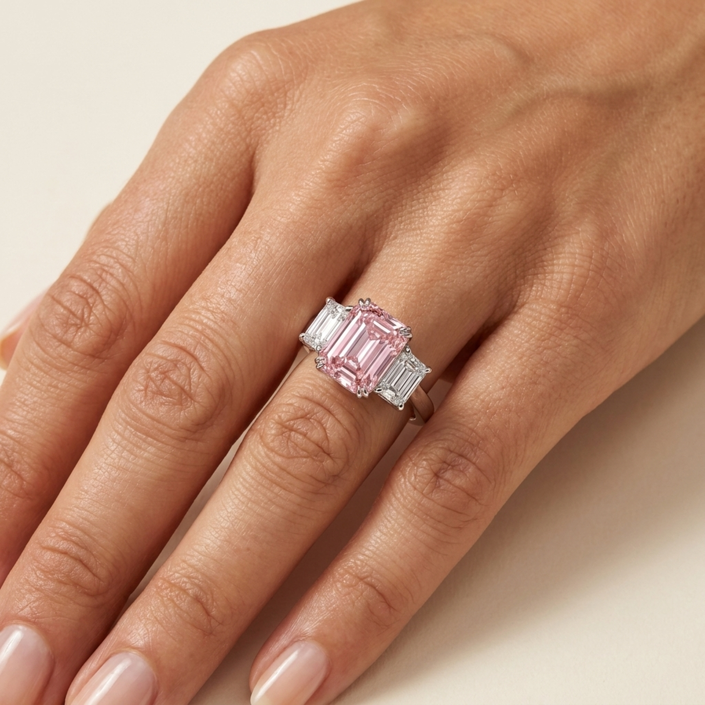 Anello con diamante rosa taglio smeraldo da 4 carati