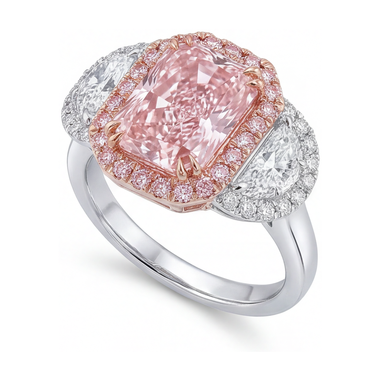 Anello con diamante rosa taglio radiant da 5,1 carati