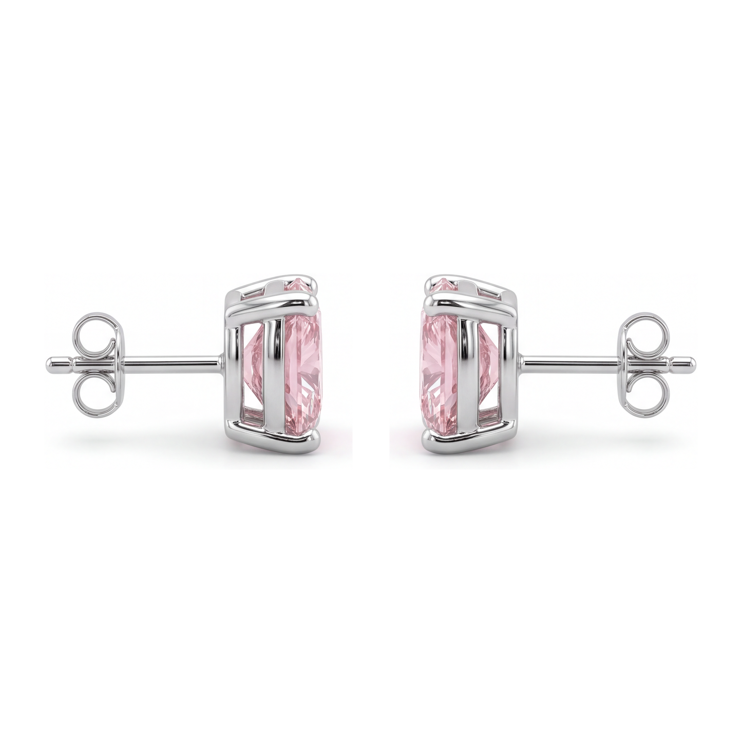 Orecchini a Lobo con Diamanti Rosa da 4 Carati da Laboratorio Taglio a Cuscino in Oro Bianco 14K