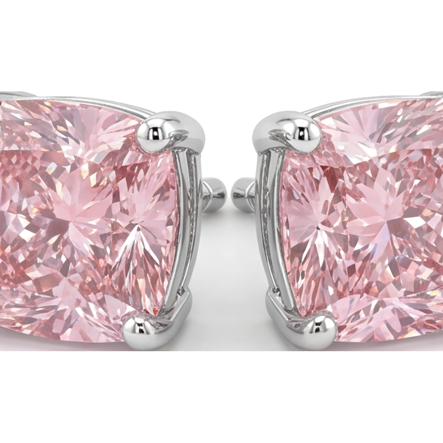 Orecchini a Lobo con Diamanti Rosa da 4 Carati da Laboratorio Taglio a Cuscino in Oro Bianco 14K