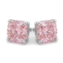 Orecchini a Lobo con Diamanti Rosa da 4 Carati da Laboratorio Taglio a Cuscino in Oro Bianco 14K