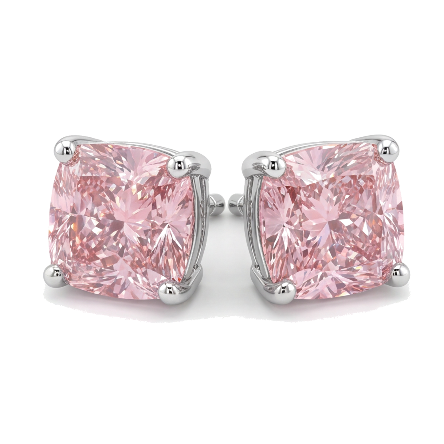 Orecchini a Lobo con Diamanti Rosa da 4 Carati da Laboratorio Taglio a Cuscino in Oro Bianco 14K