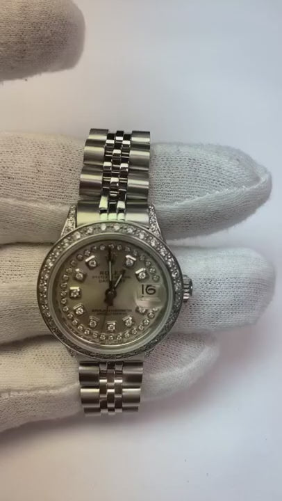 Orologio da donna Rolex Datejust con quadrante con diamanti e cinturino in oro