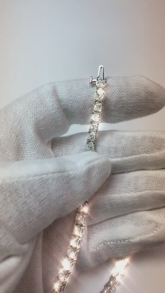 Prong Set Vero Diamanti Bracciale Tennis 13 Ct Taglio Da Principessa Oro Bianco 14K