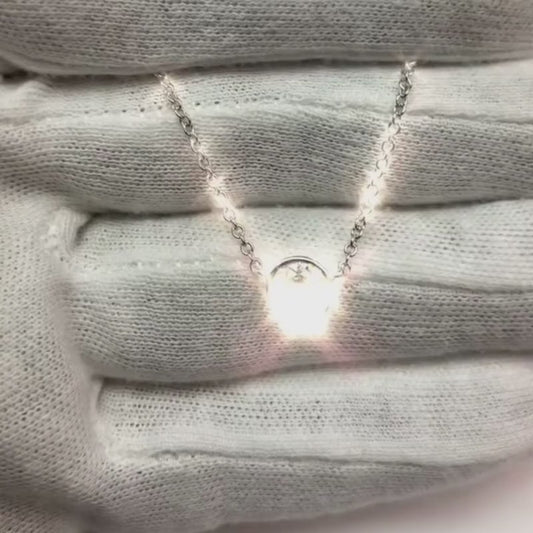 Collana con Ciondolo con Sfavillanti Diamanti Rotondi da 1 Carato, F VS1 in Oro Bianco 14 Carati
