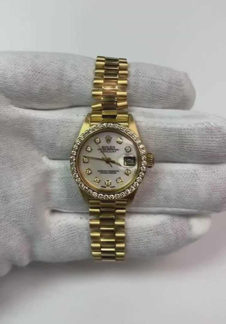 Orologio Rolex Datejust Stile del Presidente Quadrante in madreperla bianca con diamanti Lunetta in oro
