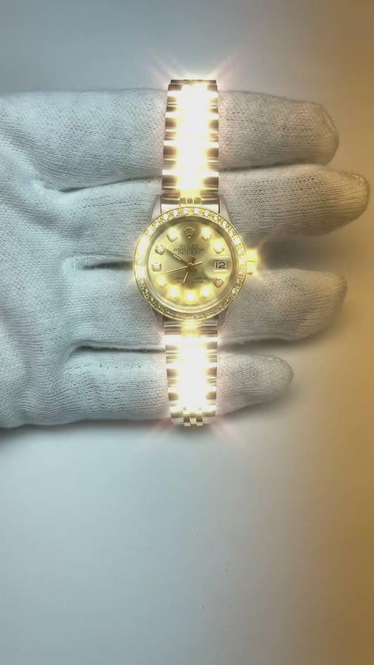 Orologio da donna con quadrante con diamanti e quadrante champagne bicolore Rolex Datejust
