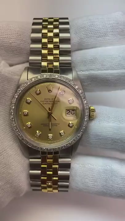 Orologio Rolex Datejust con quadrante color champagne e lunetta in oro e acciaio IMPOSTAZIONE RAPIDA