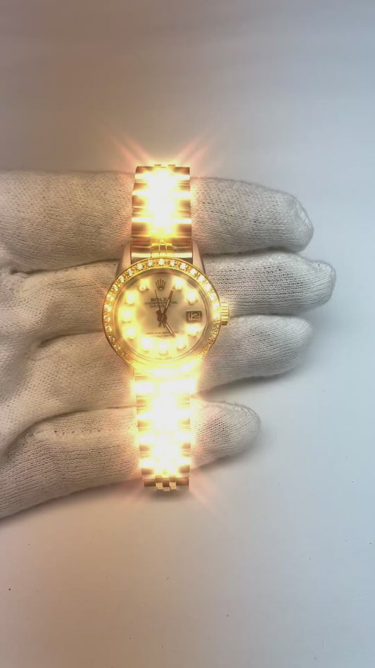 Rolex Datejust madreperla bianco quadrante con diamanti cinturino per orologio da donna bicolore