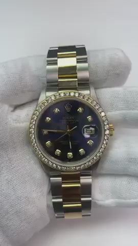 Datejust Rolex da uomo in oro giallo e acciaio inossidabile, orologio bicolore, impostazione rapida