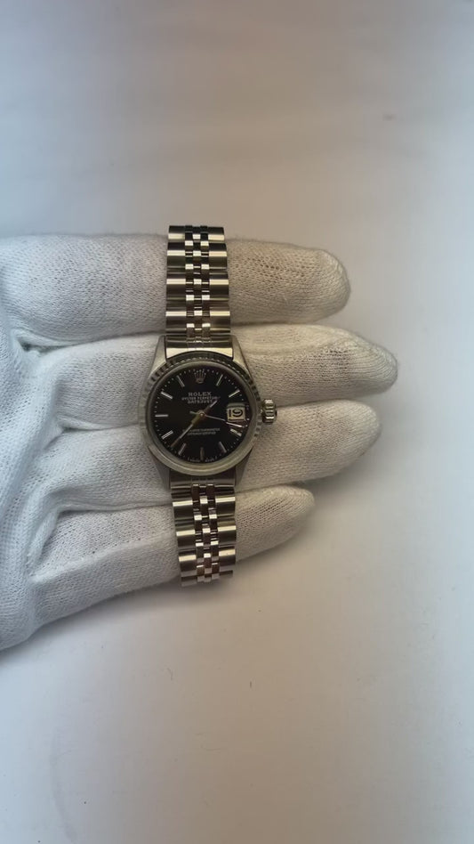 Orologio da donna Rolex Datejust 26 mm quadrante nero in acciaio inossidabile
