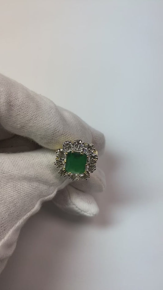 7 carati verde smeraldo diamante anello nuziale oro 14k
