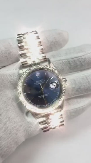 Orologio con quadrante blu e cinturino in acciaio inossidabile con diamanti perpetui Rolex da uomo