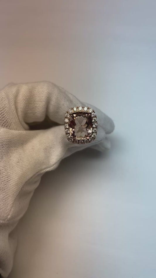 Anello in oro rosa 14K con Morganite e diamante da 10.25 ct Novità