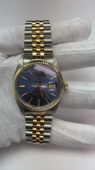 Orologio da uomo Rolex in acciaio inossidabile e oro con quadrante blu, impostazione rapida