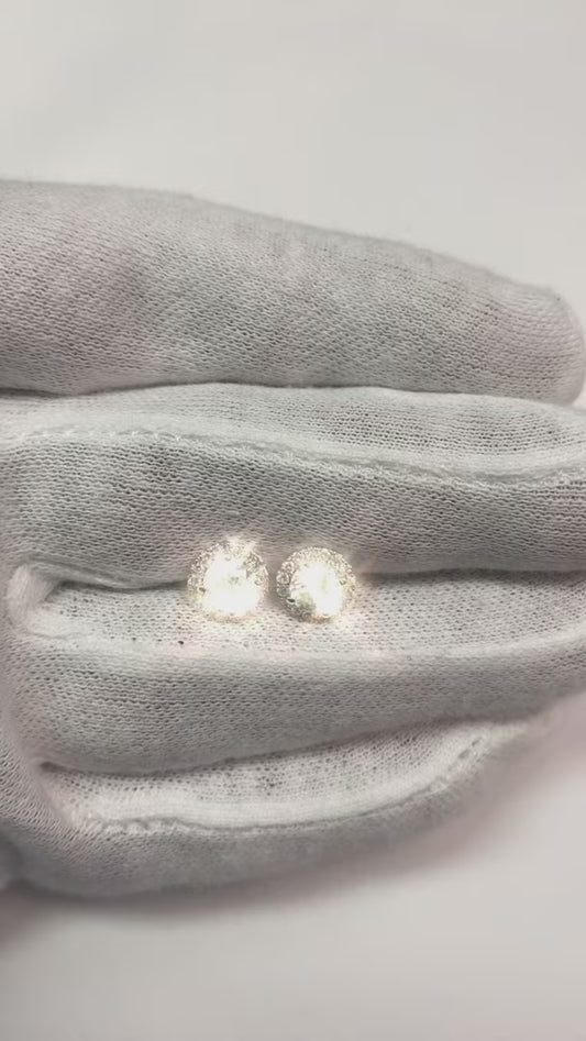 Orecchini A Lobo Con Genuino Diamante Rotondo A Forma Rotonda. 1.90 Carati. Oro Bianco 14K