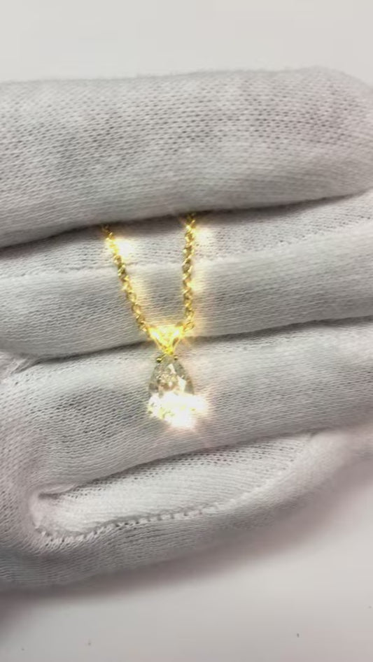 Collana Pendente Con Vero Diamante Taglio Pera Da 1,25 Carati In Oro Giallo 14K