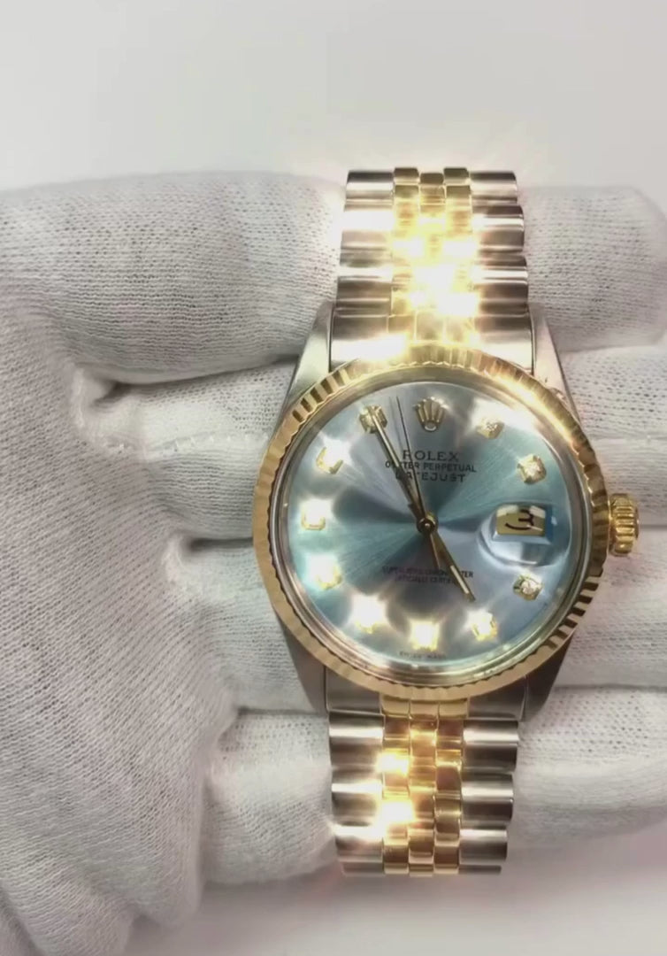 Rolex da uomo Datejust Rolex Bracciale giubileo in acciaio inossidabile blu e oro, impostazione rapida