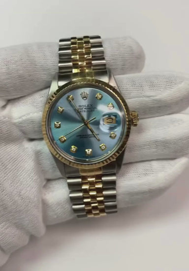 Rolex da uomo Datejust Rolex Bracciale giubileo in acciaio inossidabile blu e oro, impostazione rapida