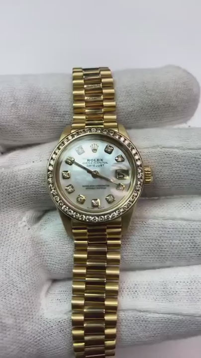 Rolex Orologio da donna President Datejust con quadrante con lunetta in diamanti