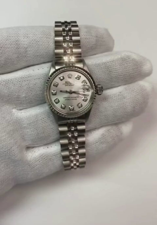 Orologio da donna Rolex Datejust con quadrante grigio e diamanti, in acciaio inossidabile