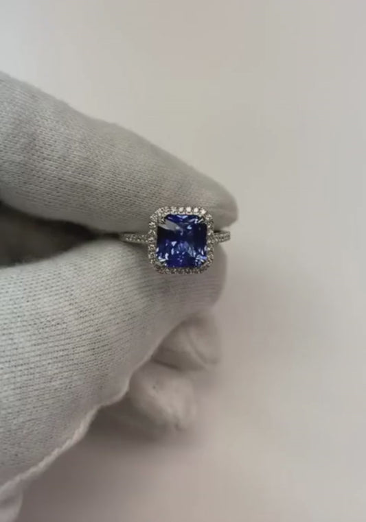 Gioielli da donna Halo Diamond Jewelry Ceylon Sapphire Prong Set oro 5 carati