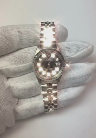 Orologio Rolex Date Just Ss da donna con quadrante in diamanti neri