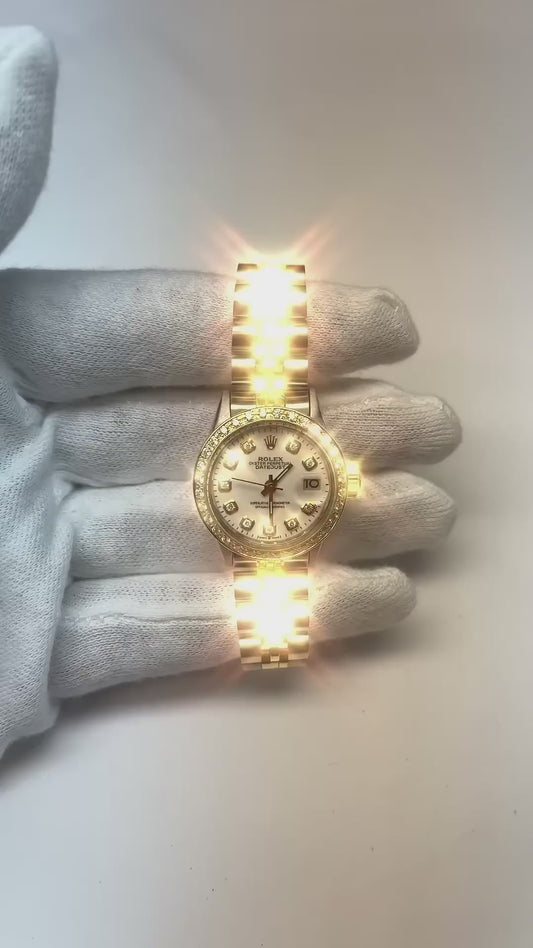 Orologio da donna Rolex Date-Just con quadrante bianco e diamanti, lunetta