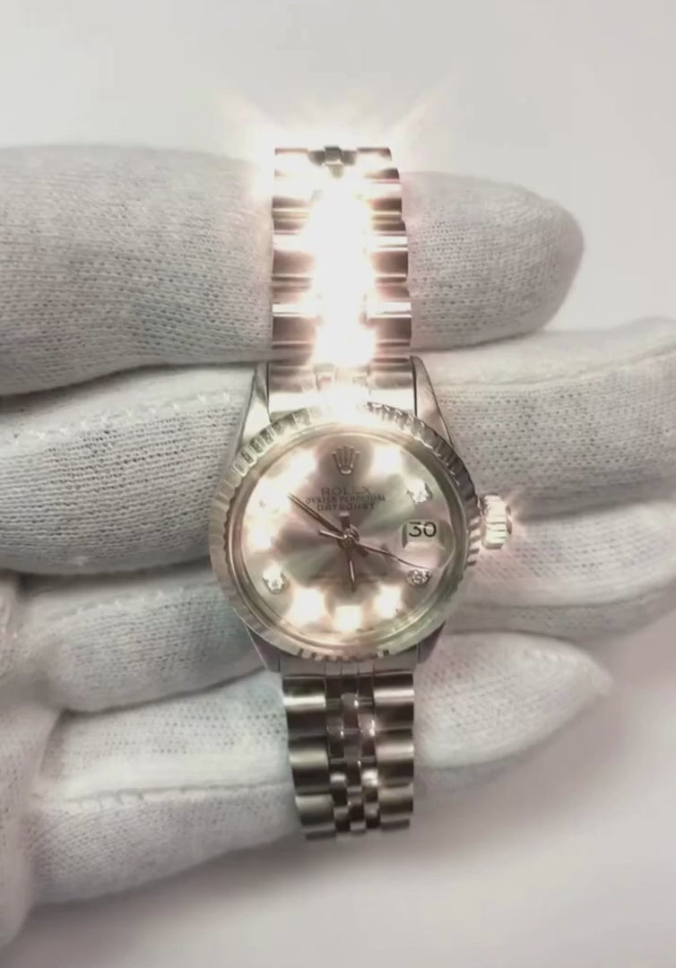 Lunetta argento quadrante con diamanti Rolex Datejust orologio da donna cinturino acciaio inossidabile