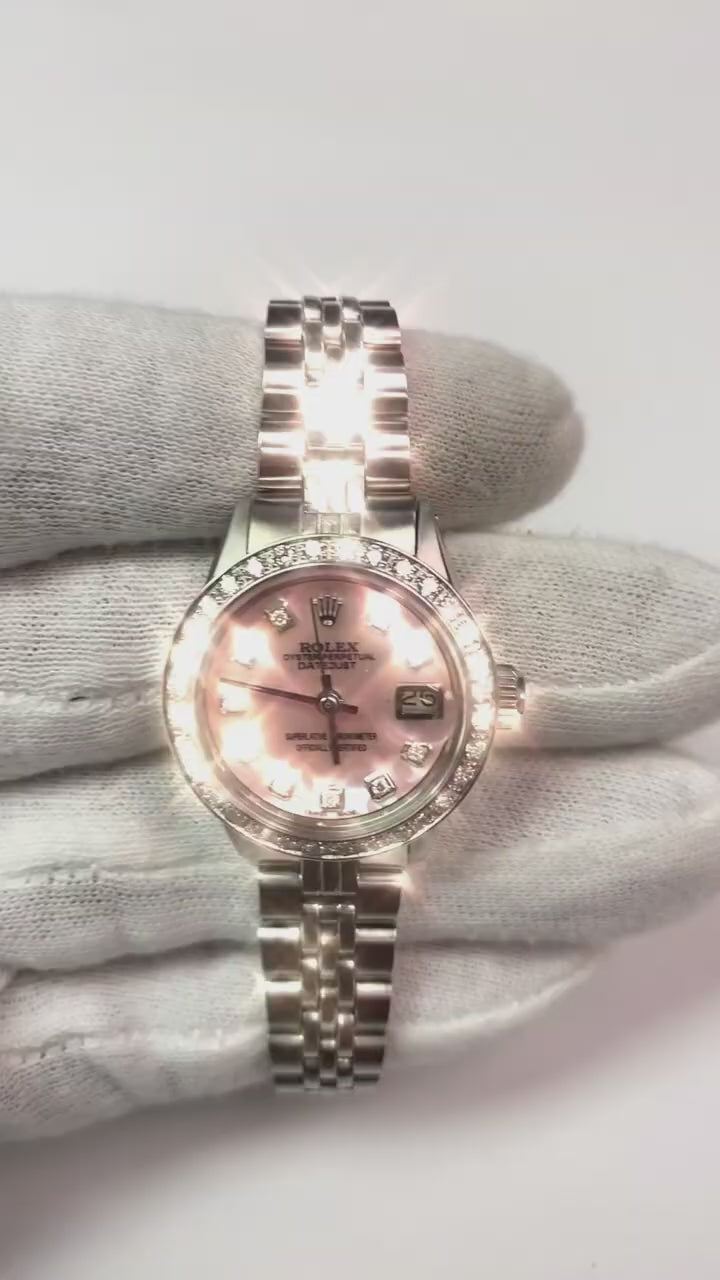 Rolex Datejust Acciaio inossidabile Bracciale Jubilee Madreperla rosa Quadrante con diamanti Orologio da donna