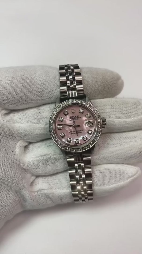 Rolex Datejust Acciaio inossidabile Bracciale Jubilee Madreperla rosa Quadrante con diamanti Orologio da donna