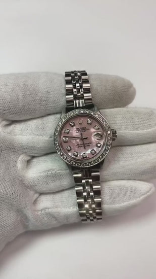 Rolex Datejust Acciaio inossidabile Bracciale Jubilee Madreperla rosa Quadrante con diamanti Orologio da donna