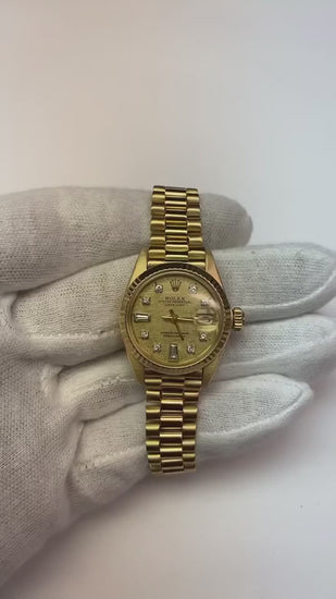 Rolex presidentessa quadrante con diamanti lunetta scanalata orologio da donna in oro giallo