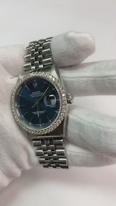 Orologio con quadrante blu e cinturino in acciaio inossidabile con diamanti perpetui Rolex da uomo