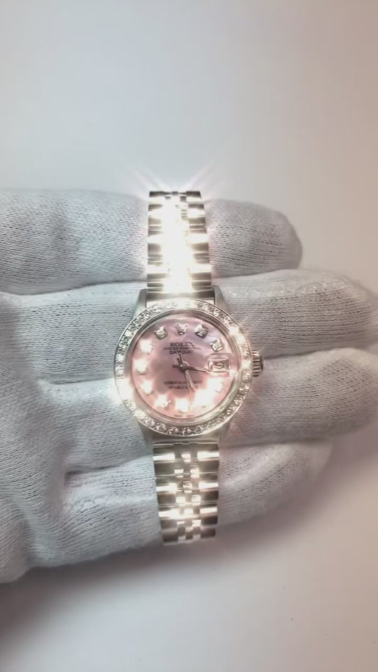 Rolex Datejust Bracciale giubileo in acciaio inossidabile con quadrante rosa e diamanti Orologio da donna