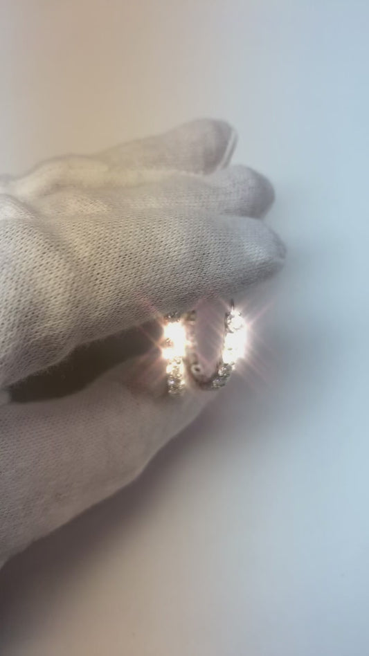 Bellissimo Orecchino A Cerchio Con Naturale Diamante Taglio Rotondo In Oro Bianco Massiccio 14K 3 Ct.
