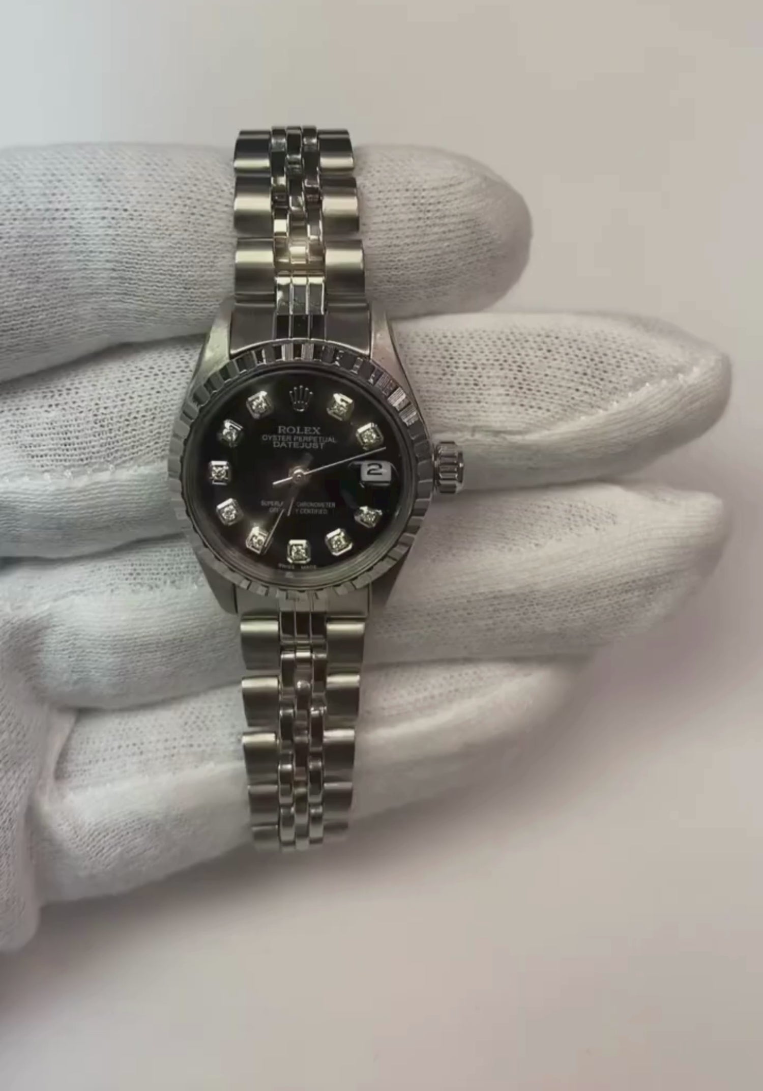 DateJust Orologio Rolex Ss da donna con quadrante in diamanti neri