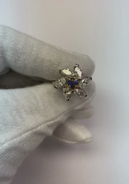 Marquise Diamond Round Zaffiro Anello Stile Fiore 2.50 Carati Two Tone