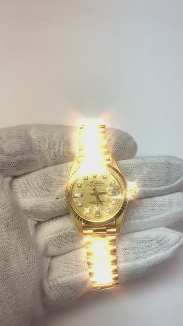 Rolex presidentessa quadrante con diamanti lunetta scanalata orologio da donna in oro giallo