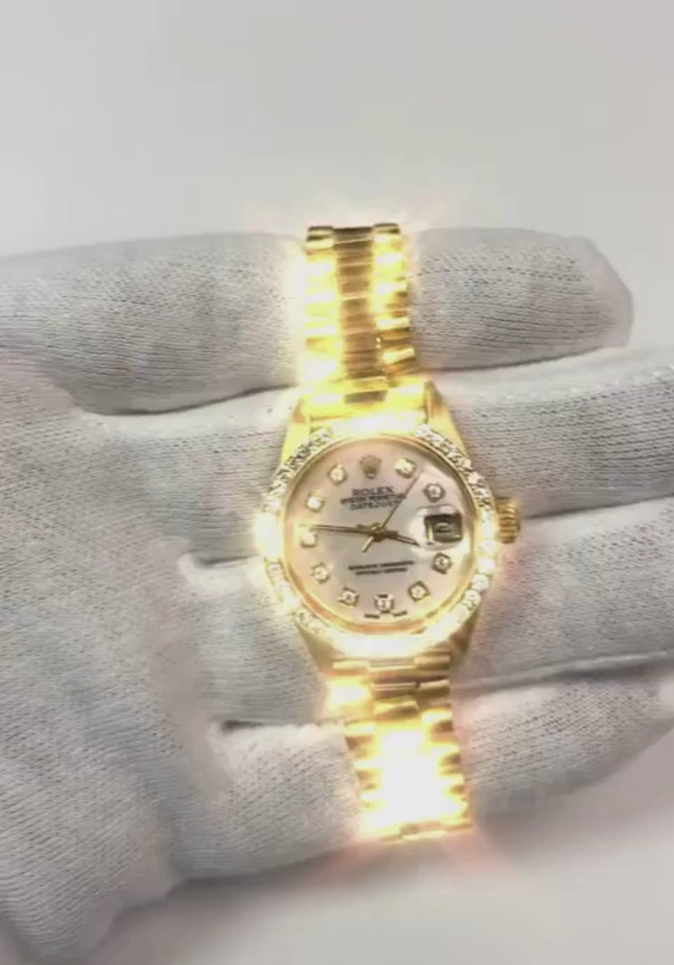 Orologio Rolex Datejust Stile del Presidente Quadrante in madreperla bianca con diamanti Lunetta in oro